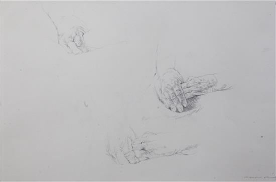 Raymond Ching (1939-) Study of hands and head study, largest 11 x 17in.